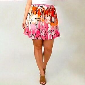 Lane Bryant Pink, Orange, White and Black Floral A-line Mini Skirt in Size 22/24